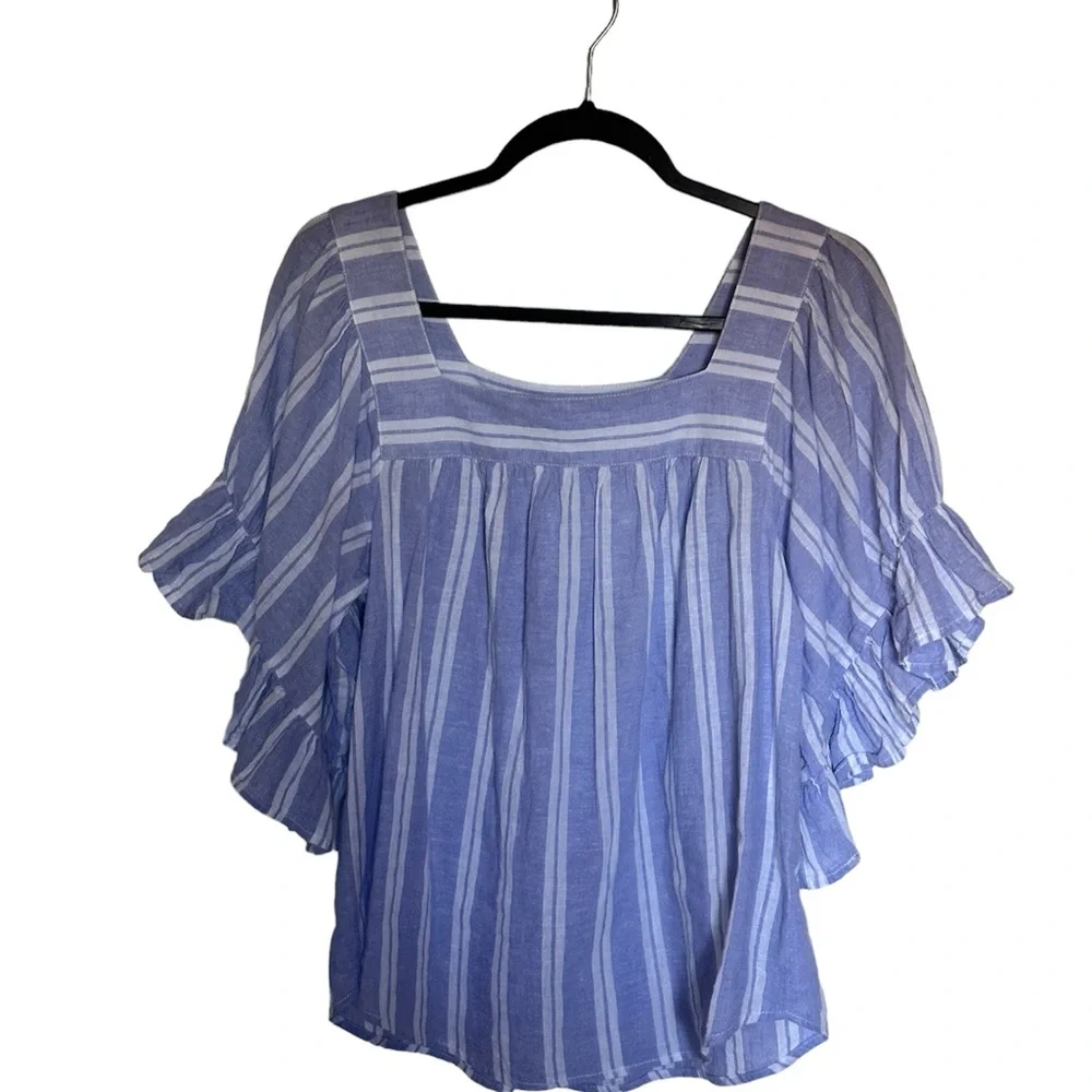 Beachlunchlounge Blue/White Naomi Striped Blouse Size L - Picture 1 of 5